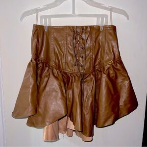 Pleather Fanned Out Skirt with Strings